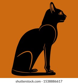 Isolated vector illustration. Seated cat. Halloween decor. Ancient Egyptian feline goddess Bastet.