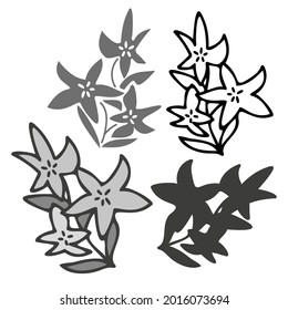 Isolated vector illustration set of abstract black and white blossoming leaves and flowers line art. The design is perfect for stickers, logos, icons, textiles, decorations, badges
