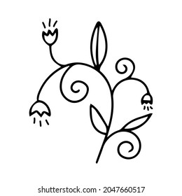 Isolated vector illustration set of abstract black and white blossoming leaves and flowers line art. The design is perfect for stickers, logos, icons, textiles, decorations, badges