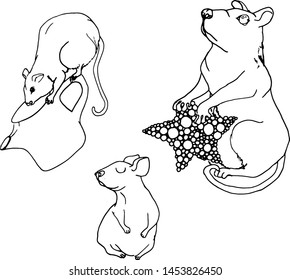 Isolated vector illustration of set mice. Animals for printing on textiles, paper, blank for designers, New Year, Christmas