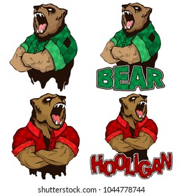Isolated vector illustration a set strong wild animals- men. Logo.
