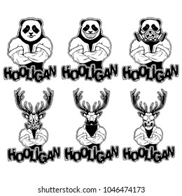Isolated vector illustration a set strong wild animals- men. Logo.