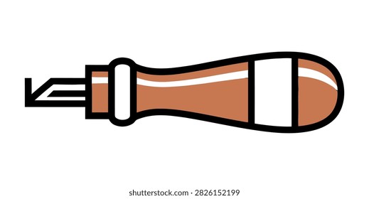 An isolated vector illustration of a sharp wood carving tool with a wooden handle, designed for fine woodworking, crafting, and artistic sculpture projects.