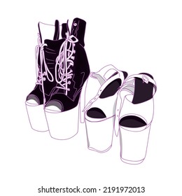 Isolated Vector Illustration Of Shoes, Boots With High Heels. Dance Shoes For Strip Plastic, Exotic, Strip As A Logo, A Blank For A Designer Icon,