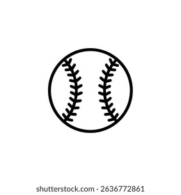 Isolated vector illustration showing a minimalist baseball icon, represented as a black outline with distinct stitching, perfect for sports or design purposes.