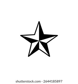 Isolated vector illustration shows a simple yet bold star icon, featuring five points and a black outline, set against a clean white background for versatile usage.