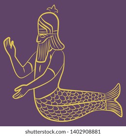 Isolated vector illustration. Silhouette of ancient Mesopotamian sea god Dagon or Oannes.