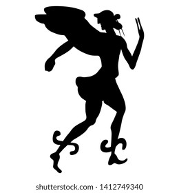 Isolated vector illustration. Silhouette of ancient Greek god Hermes. 