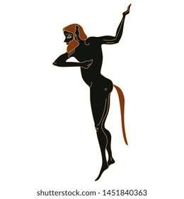 Isolated vector illustration. Silhouette of ancient Greek satyr. Vase painting style.