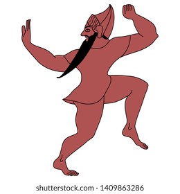 Isolated vector illustration. Silhouette of a dancing ancient Etruscan man or god.