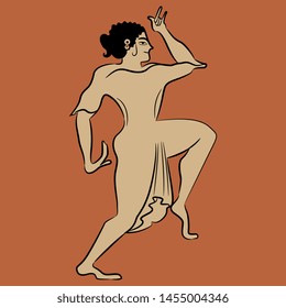 Isolated vector illustration. Silhouette of dancing Etruscan or ancient Greek woman. Cartoon style.