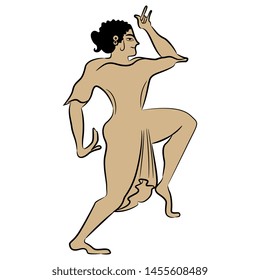 Isolated vector illustration. Silhouette of dancing Etruscan or ancient Greek woman.