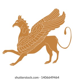 Isolated vector illustration. Silhouette of fantastic winged Griffin. Ancient Greek vase painting motif.