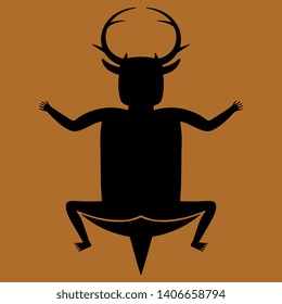 Isolated vector illustration. Silhouette of a fantastic creature with antlers. Native American ethnic motif.