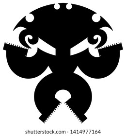 Isolated vector illustration. Silhouette of fantastic anthromomorphic creature.  Pre Columbian Native American tribal motif from Panama.