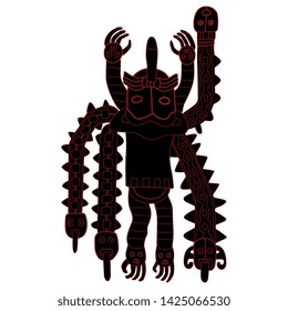 Isolated vector illustration. Silhouette of a fantastic creature. Ancient Peruvian tribal motif from Paracas.