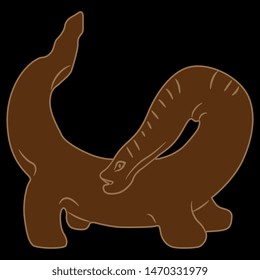Isolated vector illustration. Silhouette of fantastic animal or dinosaur. Ancient Mexican figurine from Acambaro. Collection of Waldemar Julsrud.