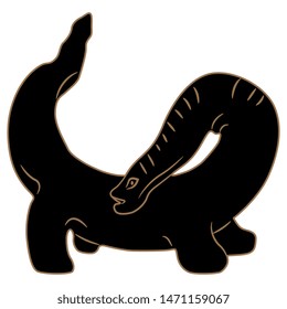 Isolated vector illustration. Silhouette of fantastic animal or dinosaur. Ancient Mexican figurine from Acambaro. Collection of Waldemar Julsrud.
