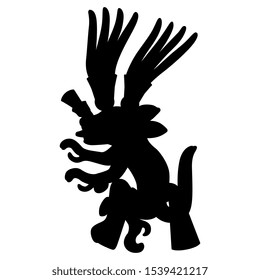 Isolated vector illustration. Silhouette of fantastic animal. Ancient art of Mexican Aztec Indians.