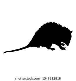 Isolated vector illustration. Silhouette of North American opossum or a rat. Virginia opossum. (Didelphis virginiana).