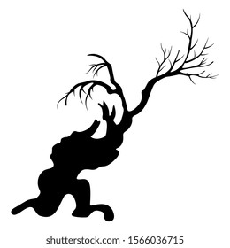 Isolated vector illustration. Silhouette of old bare tree.