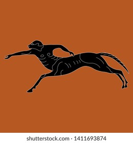 Isolated vector illustration. Silhouette of a running ancient Greek centaur. Vase painting mythological motif.