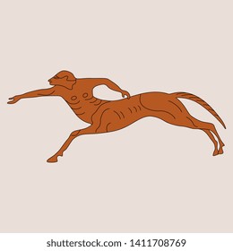 Isolated vector illustration. Silhouette of a running ancient Greek centaur. Vase painting mythological motif.