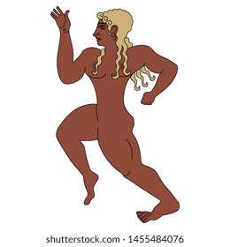 Isolated vector illustration. Silhouette of running Etruscan man. Cartoon style.