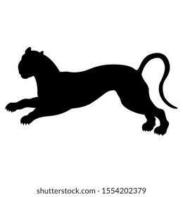 Isolated vector illustration. Silhouette of running wild cat.