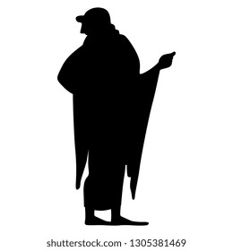 Isolated vector illustration. Silhouette of a standing ancient Greek man.