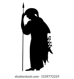 Isolated vector illustration. Silhouette of standing ancient Greek goddess Athena.