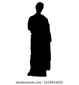 Isolated vector illustration. Silhouette of standing ancient Greek woman in long dress.