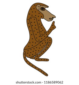 Isolated vector illustration. Silhouette of stylized sitting male hamadryas baboon monkey. Based on ancient Egyptian motif.