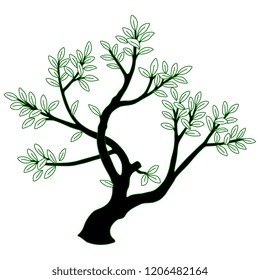 Isolated vector illustration. Silhouette of stylized tree with leaves. 