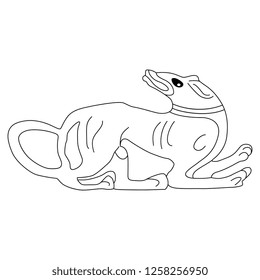 Isolated vector illustration. Silhouette of a stylized dog. Ancient Greek vase painting motif. Black and white linear silhouette.