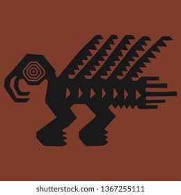 Isolated vector illustration. Silhouette of stylized fantastic bird. Ancient Peruvian tribal motif.