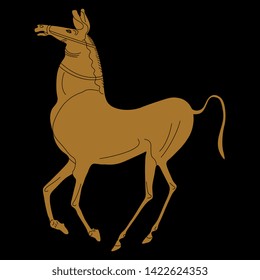 Isolated vector illustration. Silhouette of stylized horse. Ancient Greek vase painting motif.