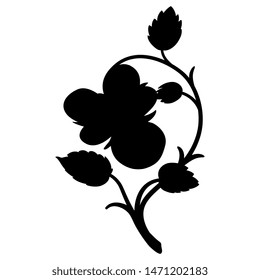 Isolated vector illustration. Silhouette of stylized branch of pansy flower. Viola tricolor.