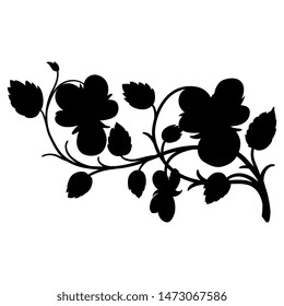 Isolated vector illustration. Silhouette of stylized branch of pansy flowers. Viola tricolor.