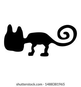 Isolated Vector Illustration. Silhouette Of Stylized Funny Cat. Ancient Peruvian Folk Motif Of Nazca Indians. Black And White Silhouette.