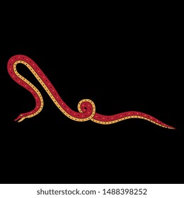Isolated vector illustration. Silhouette of stylized snake. Medieval motif. On black background.