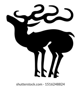 Isolated vector illustration. Silhouette of stylized elk or deer. Ancient Siberian Scythian motif.