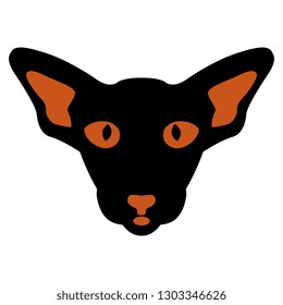 Isolated vector illustration. Silhouetted stylized face of an exotic oriental domestic cat. Halloween motif.