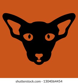 Isolated vector illustration. Silhouetted stylized face of an exotic oriental domestic cat. Halloween motif.