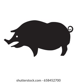 Isolated vector illustration. Simple black silhouette of a pig on white background.