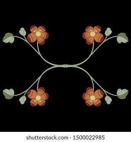 Isolated vector illustration. Simple floral motif. Folk style. Symmetrical botanical decor or border.
