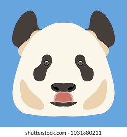 Isolated vector illustration. Simple funny icon with stylized face of panda  bear with protruded tongue. Flat cartoon style.