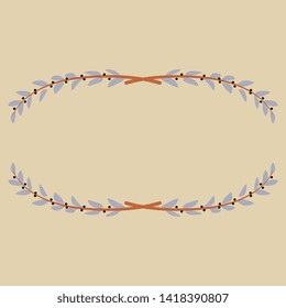Isolated vector illustration. Simple oval floral decor or frame with stylized olive or laurel branches.