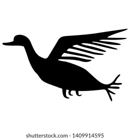 Isolated vector illustration. Simple silhouette of a stylized flying bird. Black silhouette on white background.