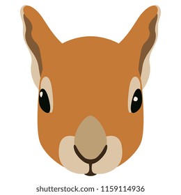 Isolated vector illustration. Simple stylized face of a squirrel. Flat cartoon style.